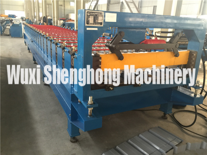 Blue Color High Strength Metal Deck Roll Forming Machine Big Wave Length